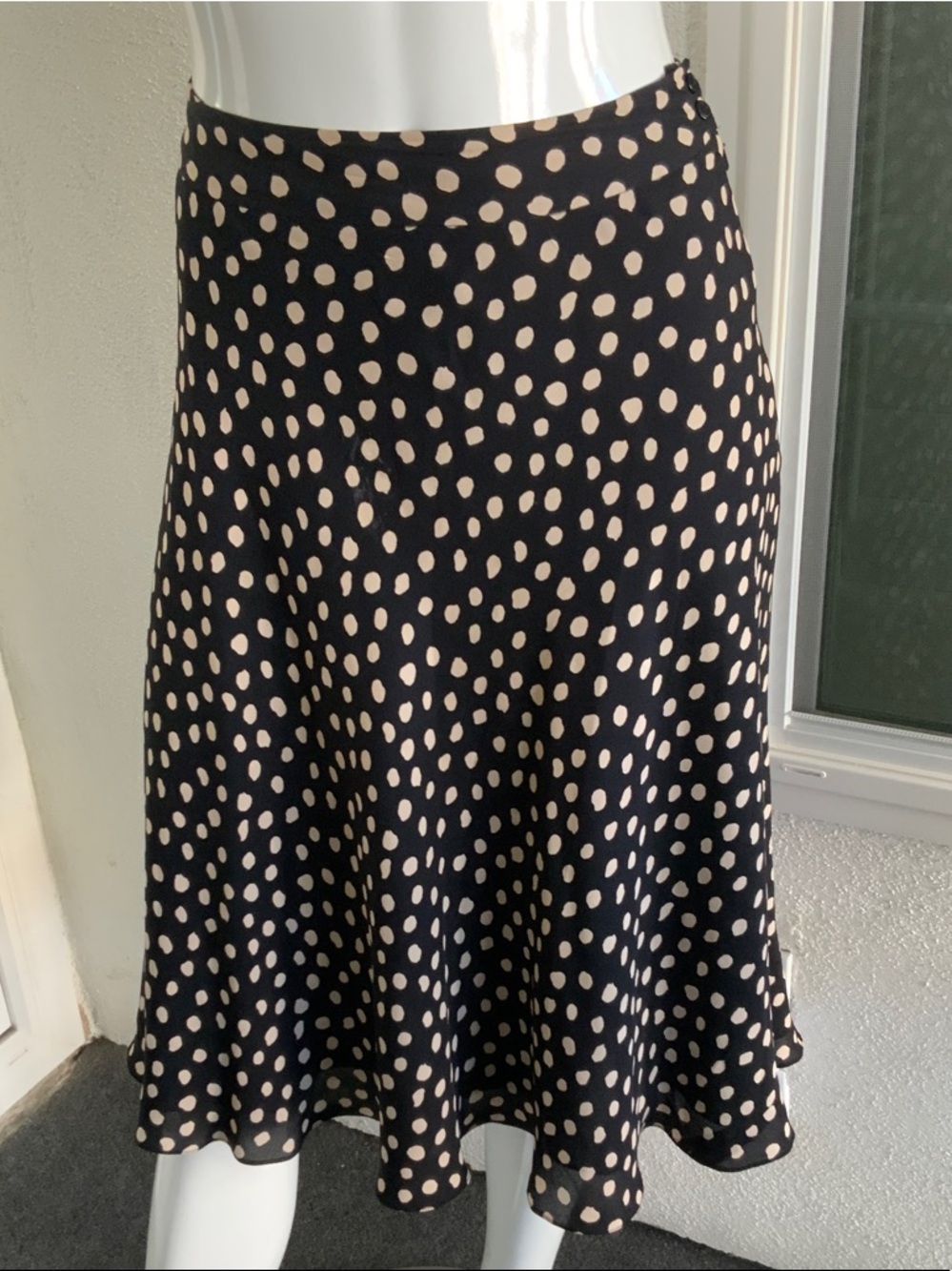 Black Polka Dot A-Line Skirt with Cream Spots